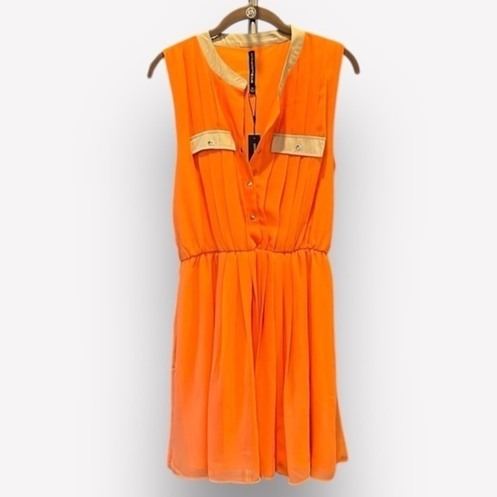 🐠W118 by Walter Baker Judith dress tangerine taupe medium snaps sleeveless pleat